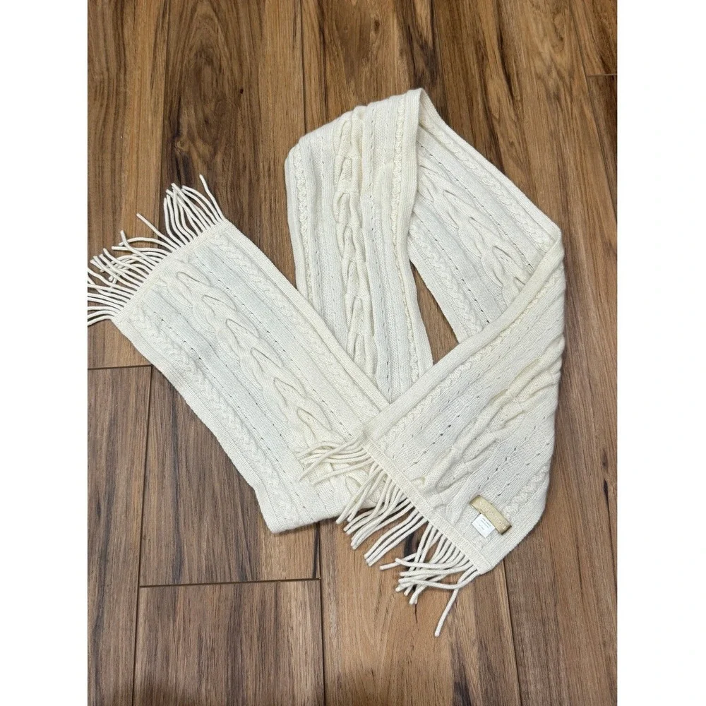Nordstrom 100% Cashmere Scarf Cream Cable Knit Fringe Winter Wrap
